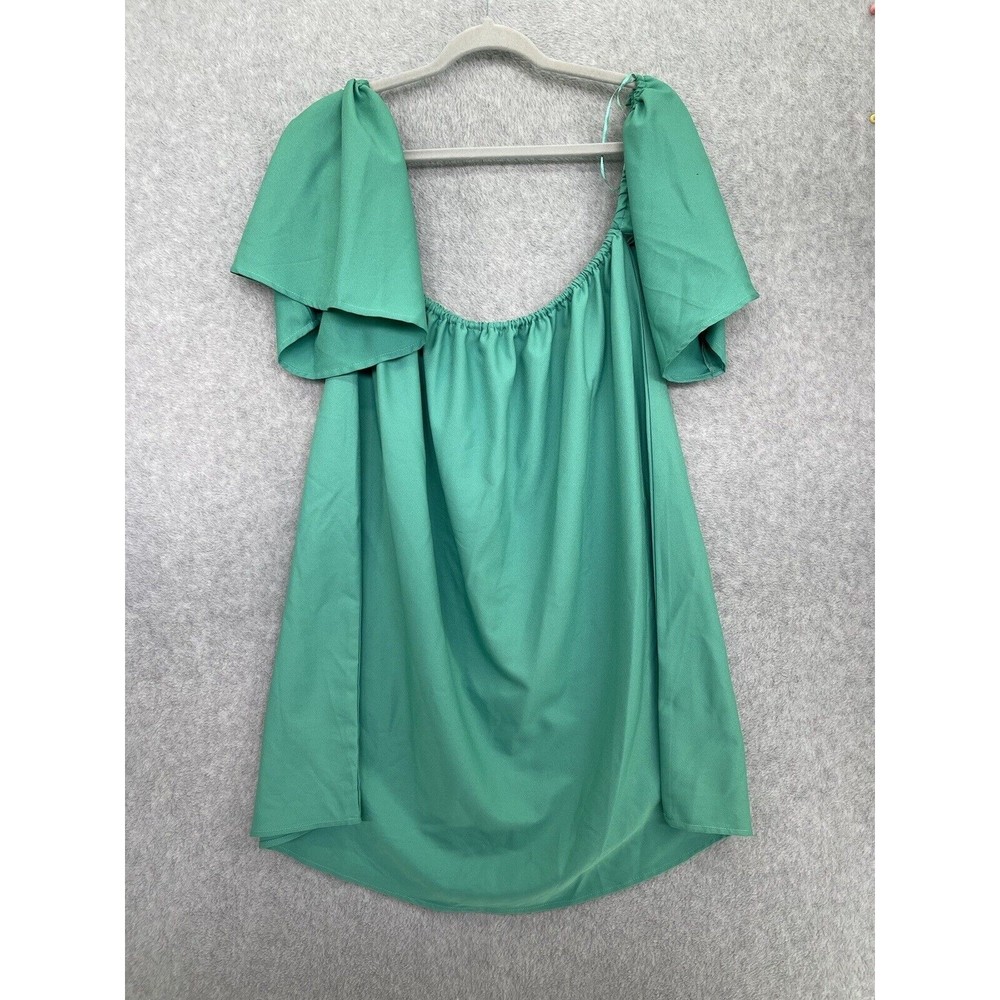 Love J Women's Shift Trapeze Dress Off Shoulder Size Large Solid Green